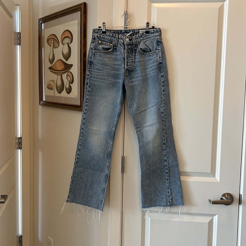 Rag & Bone denim Blue Jeans maya high-rise crop flare cropped button fly raw hem - Picture 5 of 7